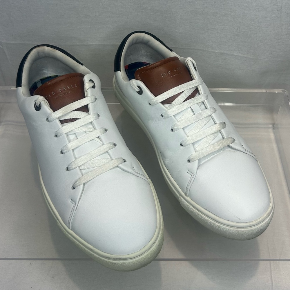 Ted Baker White Leather Sneakers with Brown Accent